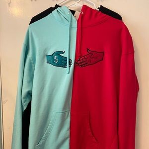 Blue and red split hoodie